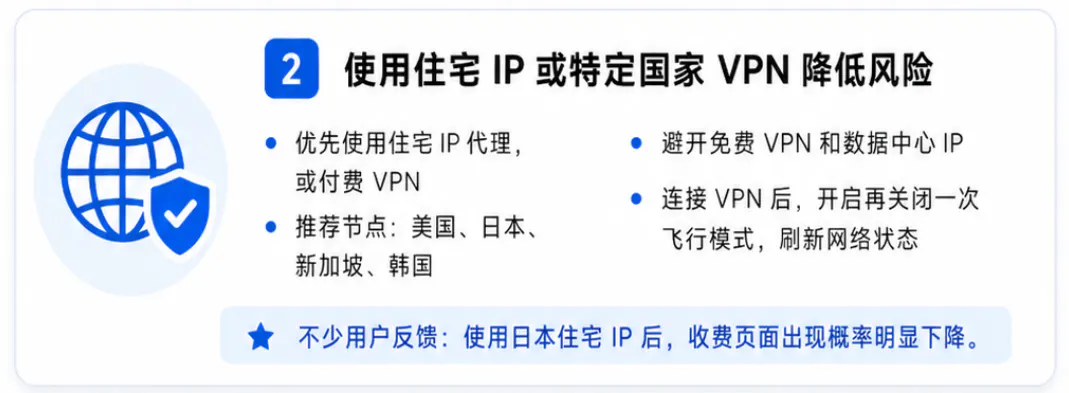 使用住宅IP或特定国家VPN