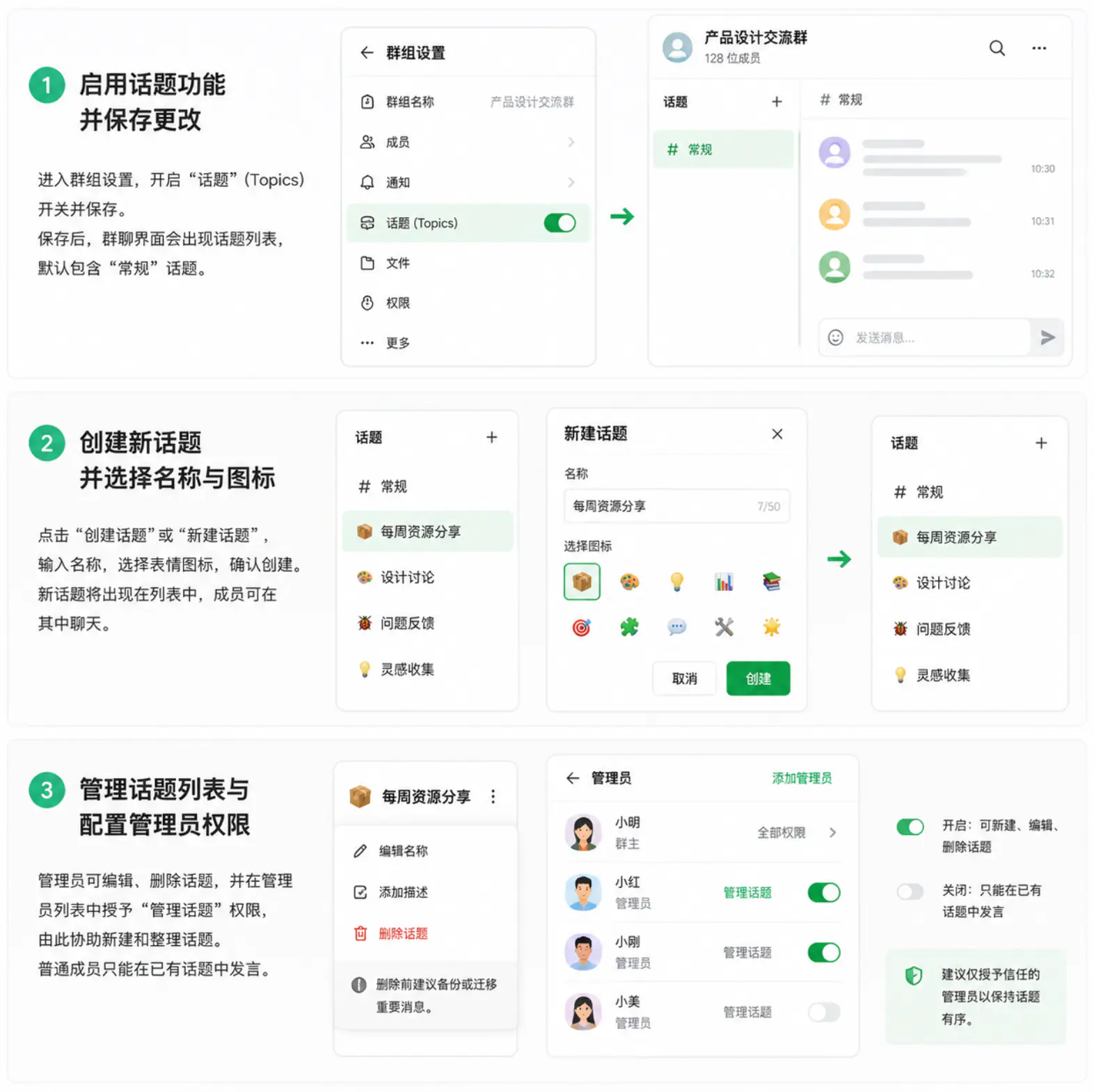启用话题功能并创建自定义分组