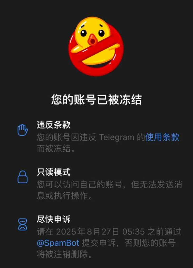 登录后的冻结提示