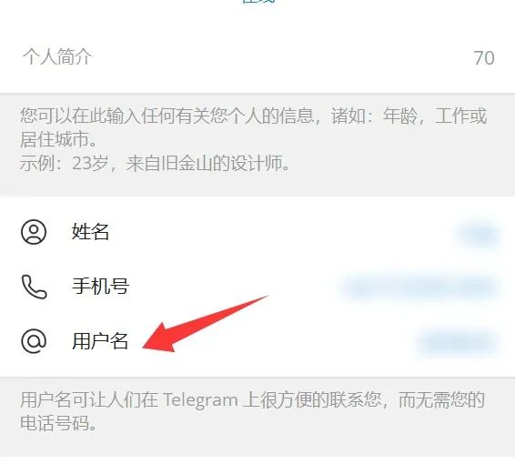 电报账号用户名设置